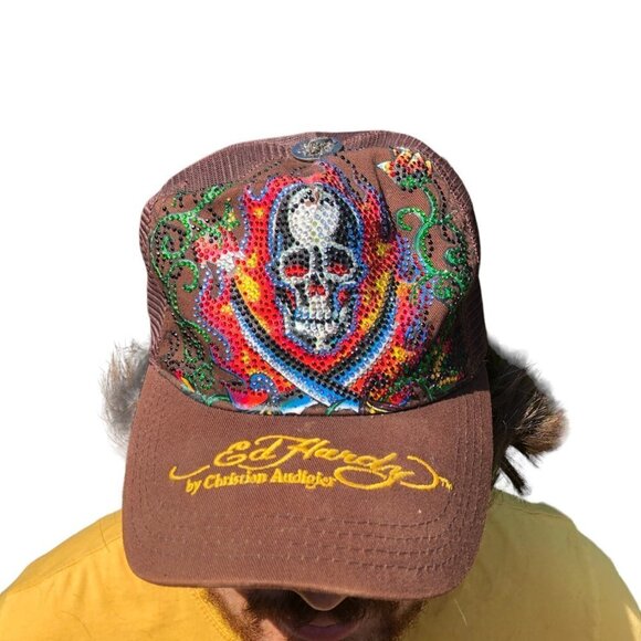 Vintage Ed Hardy By Christian Audigier Studded Skull Hat - Picture 4 of 12